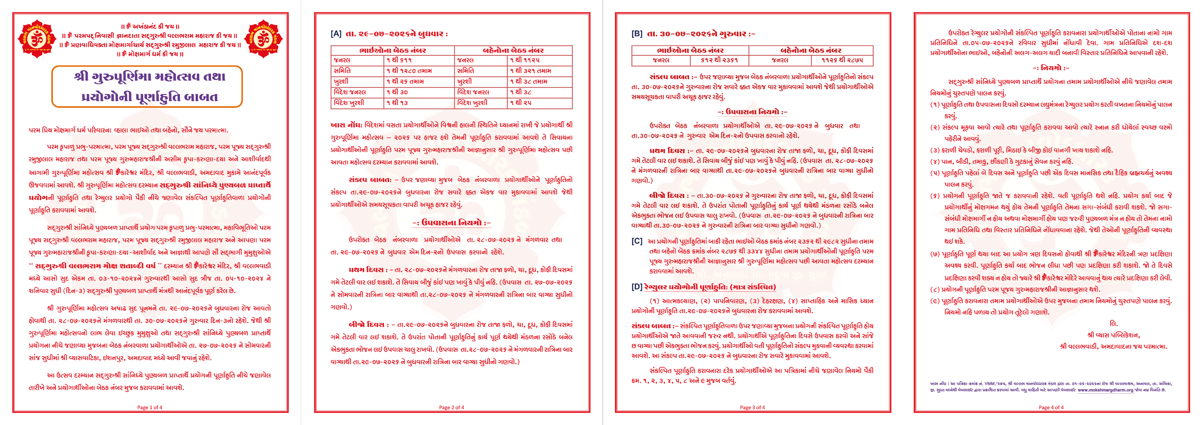 ગુરુપૂર્ણિમા મહોત્સવ - પ્રયોગોની પૂર્ણાહુતિ બાબત